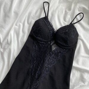 privy Black Lace Bustier Bodysuit - Tie Bodysuit